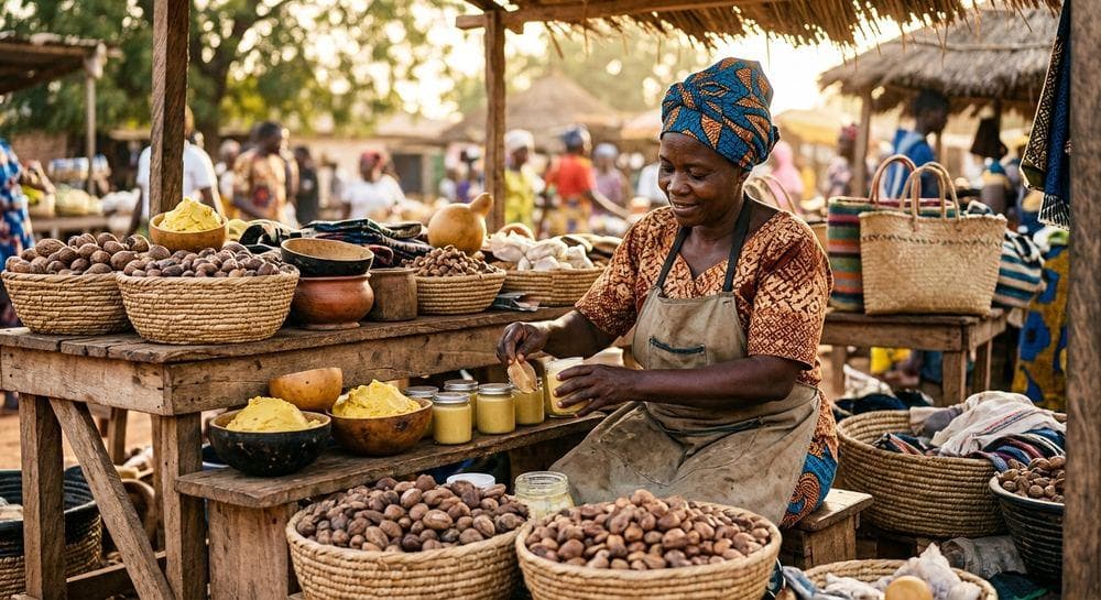 Local market stall with shea products